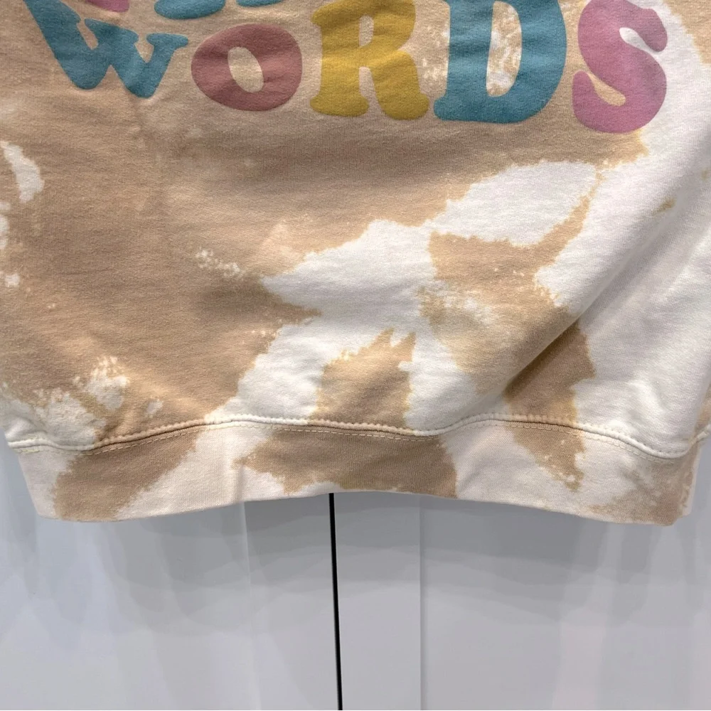 Tan & Off White/Lt Cream Tie Dye VIBES SPEAK LOUDER THAN WORDS Hoodie Sweatshirt - Picture 12 of 14